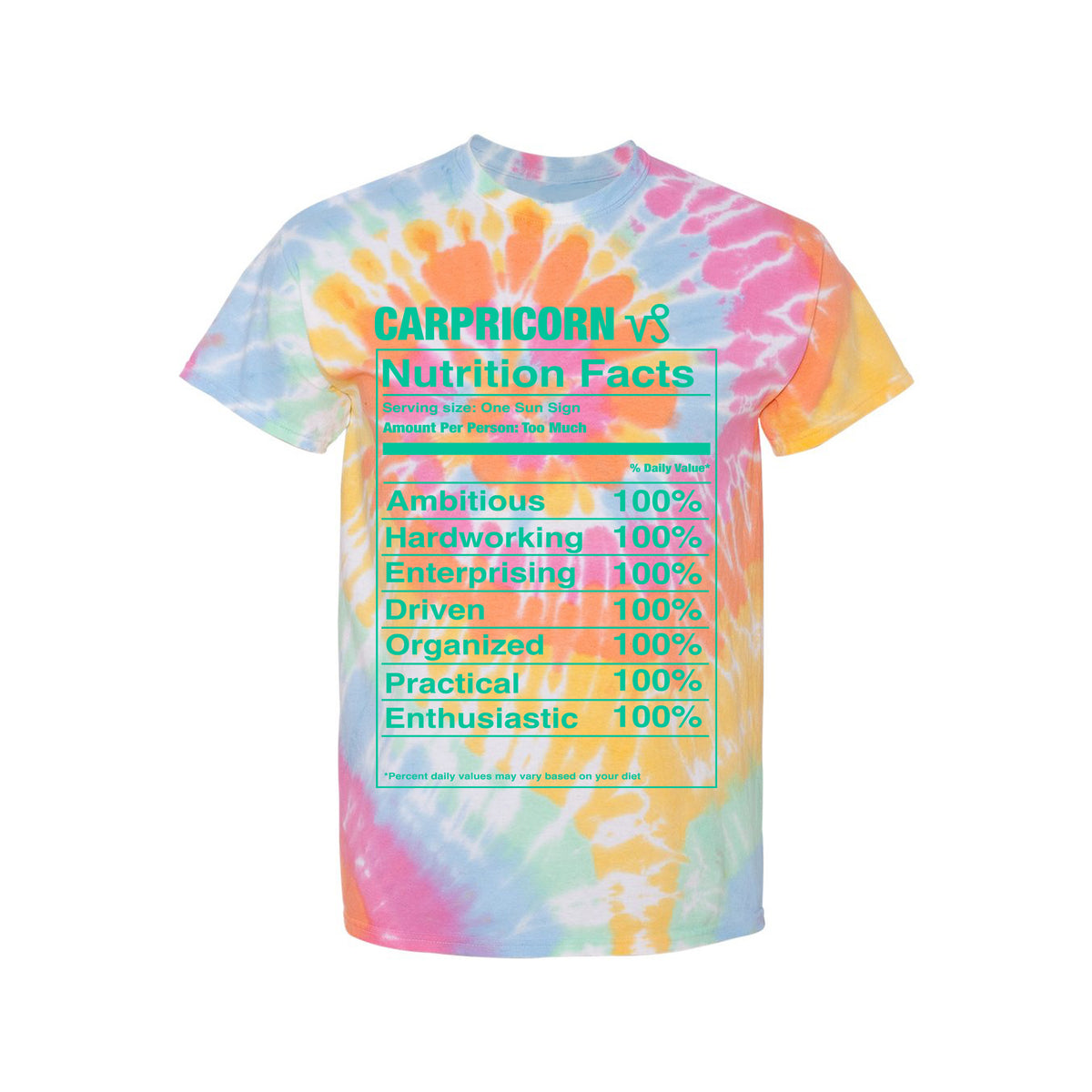 Capricorn Nutrition Label - Tie-Dyed T-Shirt