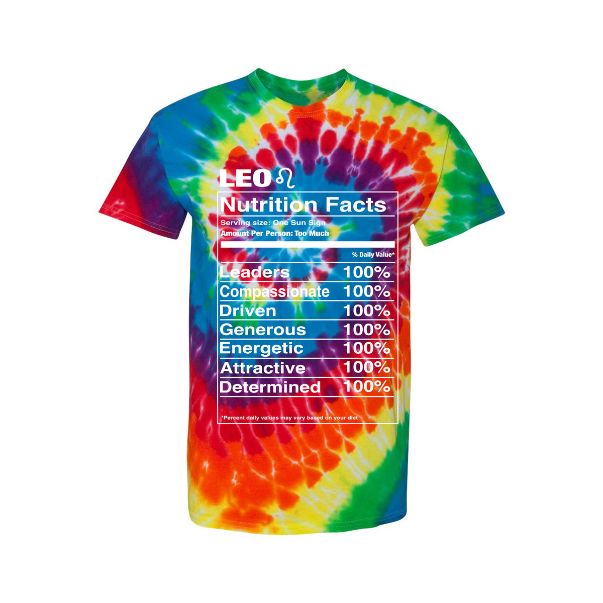 Leo Nutrition Label - Tie-Dyed T-Shirt