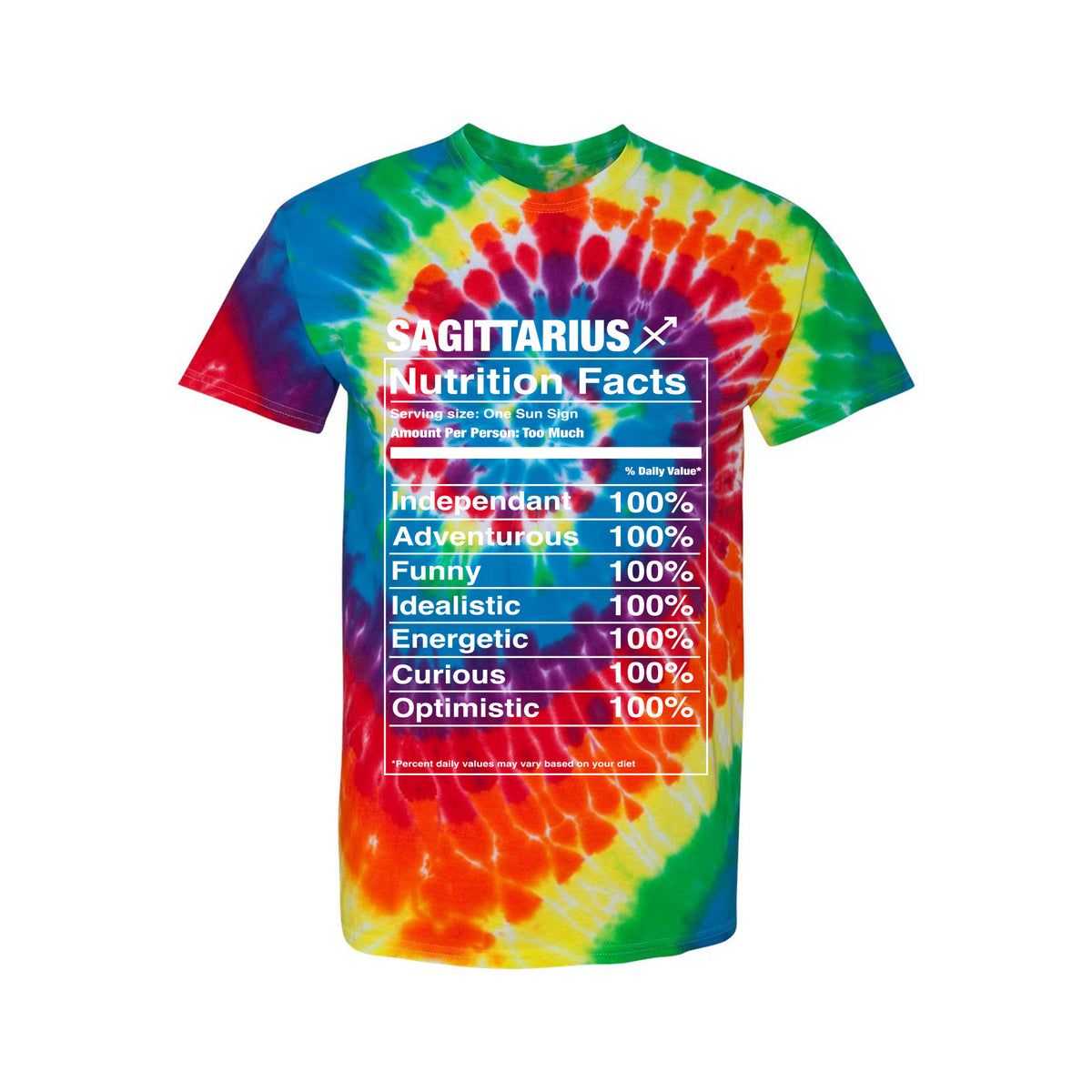 Sagittarius Nutrition Label - Tie-Dyed T-Shirt