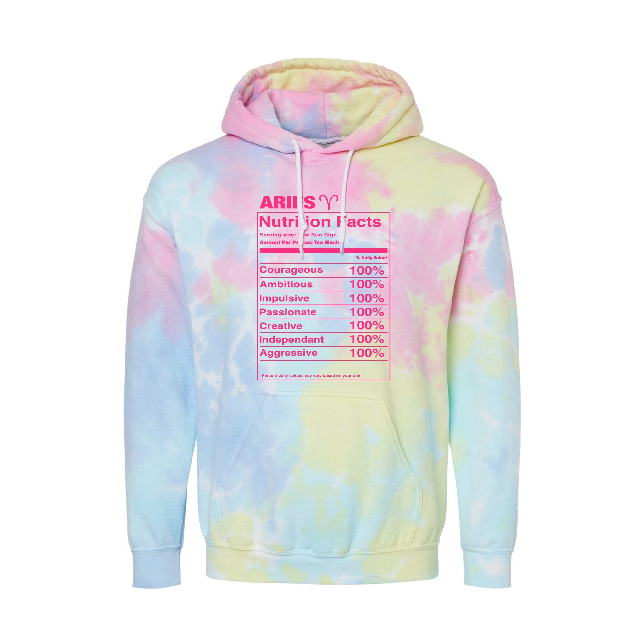 Aries Nutrition Label - Tie-Dyed Hoodie | SpiritLife Astrology