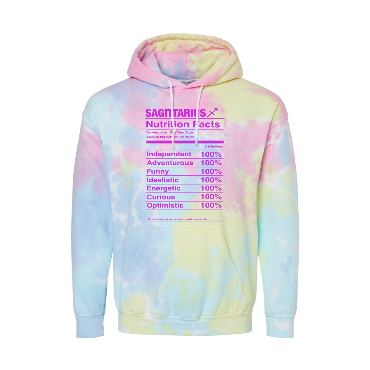 Sagittarius Nutrition Label - Tie-Dyed Hoodie