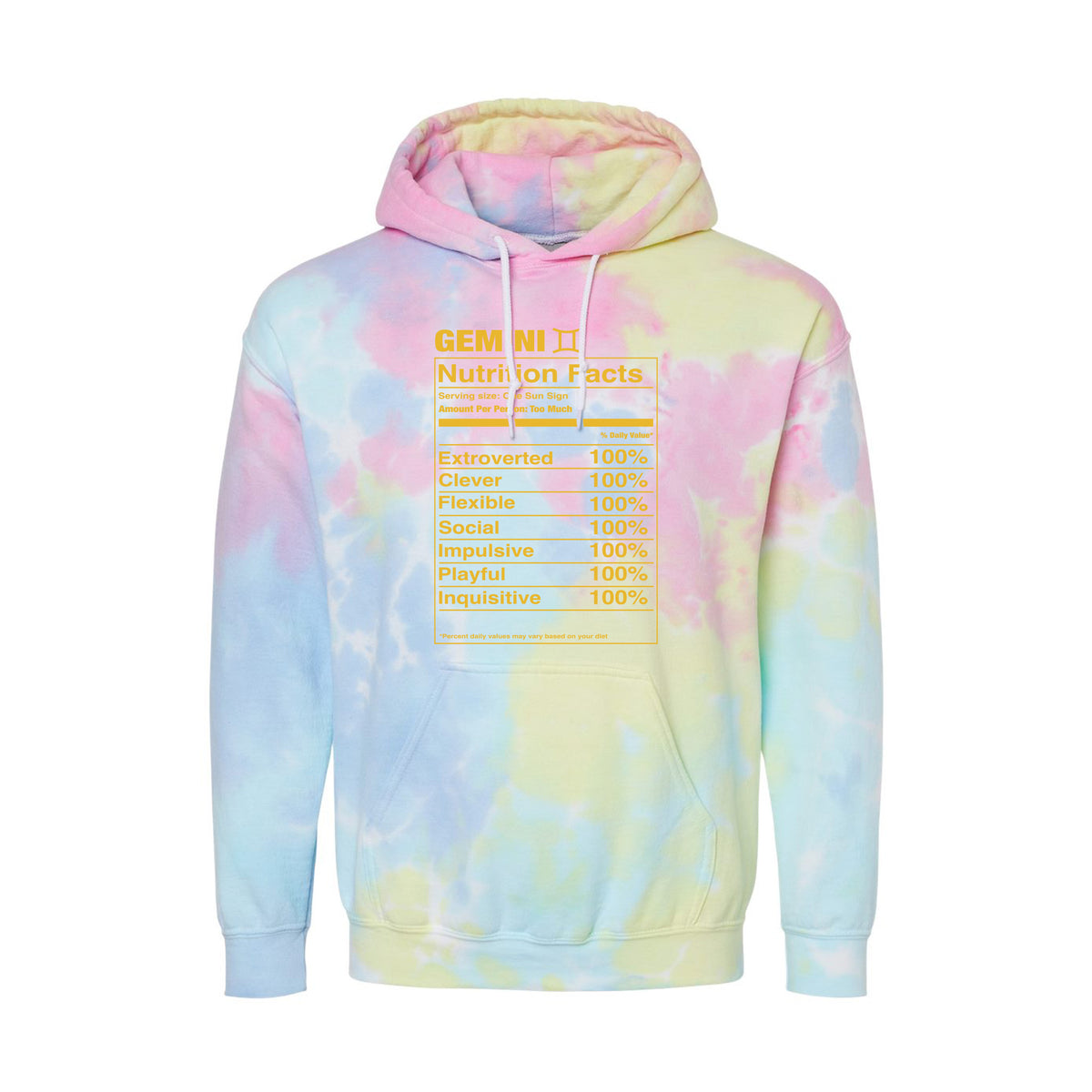 Gemini Nutrition Label - Tie-Dyed Hoodie